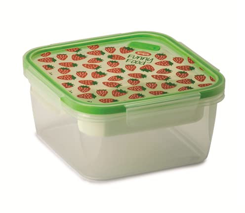 Snipslock Lunch Box quadrato 1,40 lt, decoro Fragole, vassoio estraibile, valvola sfiato vapore e posate