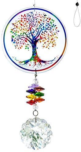 H&D HYALINE & DORA Kristall Regenbogen Sonnenfänger Glas Baum des Lebens Ornamente, hängende Chakra Perlen Anhänger für Fenster
