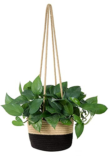 Hanging Planter Basket Jute Rope Woven Plant Hangers Indoor Hanging Plant Holder Up to 7 Pot Macrame Modern Storage Organizer Home Decor (Jute-Black)
