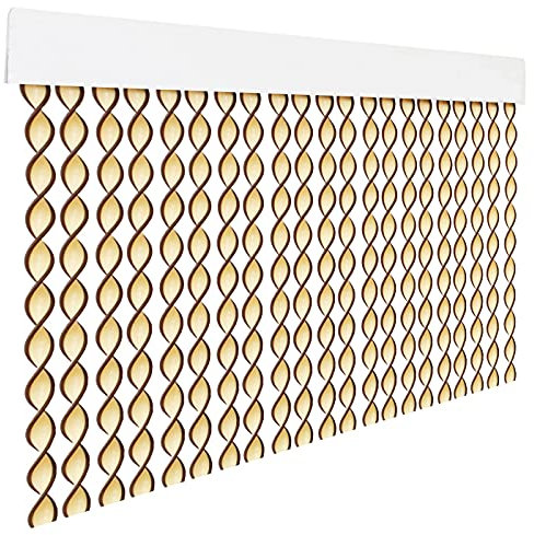 HOME MERCURY – Cortina Espiral para Puerta Exterior o Interior, Material PVC – Libre de Insectos (200x90CM, Beig+Filo Marron R1)