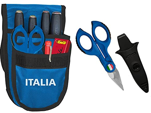 Intercable Ce0516 Marsupio Italia, Blu & Forbice Spella E Tranciacavi Da Elettricista Con Safetybox Edizione Limitata, Blu
