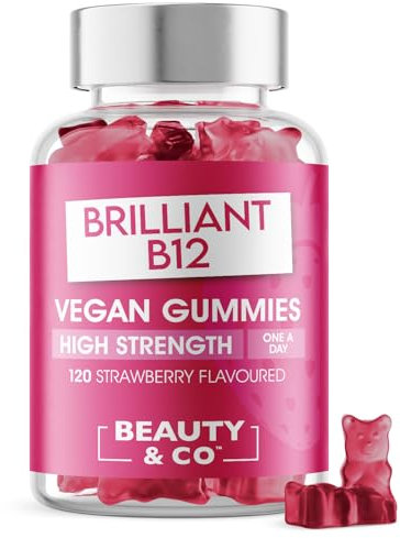 B12 Gummies - Beauty & Co Vegan High Strength Strawberry Flavour Vitamins 120 Gummies (Pack of 1)