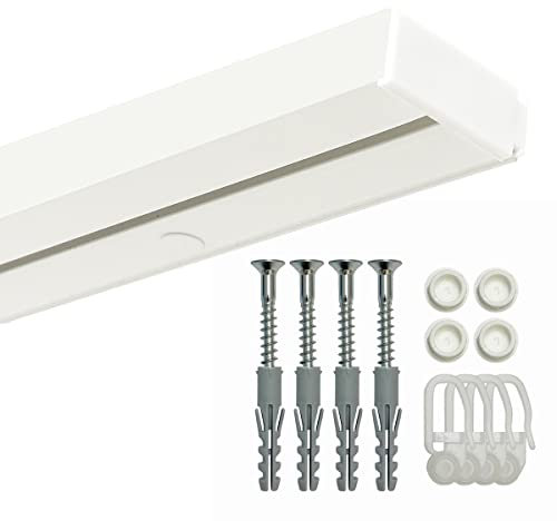 GARDINEUM - 1-läufige Vorhangschiene, Gardinenschiene aus Kunststoff, vorgebohrt, Komplettset mit Zubehör, bis 2 m erhältlich (2,40 m (2 x 1,20 m + Verbinder))