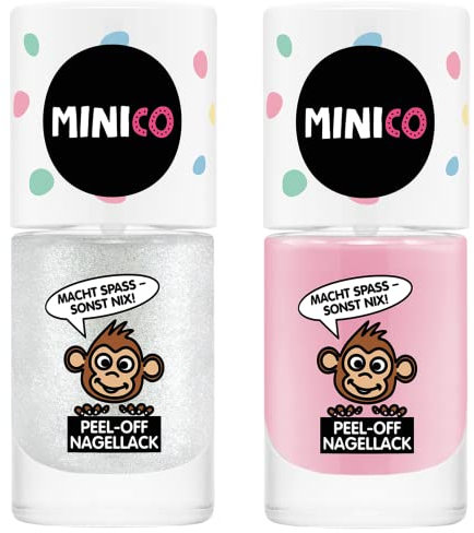 MINICO Premium Kinder Nagellack 2er Set Glitzer & Rosa, abziehbar, dermatologisch-getestet, kindgerecht, nachhaltig, vegan, wasserbasis, peel-off entfernbar