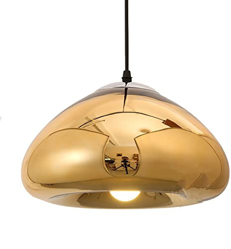 ZTTECH 300mm Oro Lámpara Colgante de Vidrio Proceso de Chapado Altura Ajustable Lámpara de Techo Moderna para Cocina Comedor Salón Bar y Restaurante (Oro)