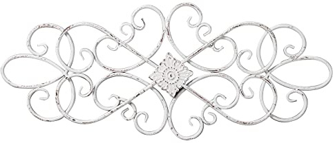Sintosin Weiße Blumen-Schnörkel-Metall-Wandkunst, Dekoration, 81,3 x 33 cm, hängende Vintage-Wanddekoration, Schmiedeeisen-Wanddekoration, Bauernhaus-Wandskulpturen, Dekorationen für Wohnzimmer,