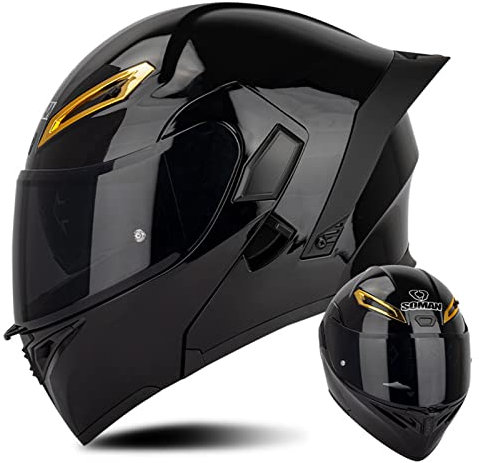 Motorradhelme Für Erwachsene Herren Damen Modularhelm Straßenmotorrad ECE-Zertifizierter Integralhelm Für Scooter Moped Motorradhelm Mit Klarem/REVO/Dunklem Visier - Glänzend Schwarz C,L
