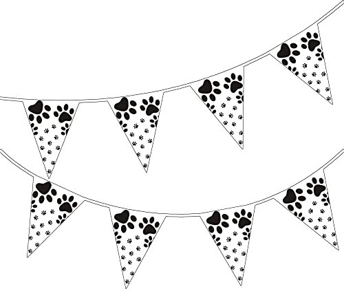 Happium 2,5 m Wimpelbanner mit Hundepfotenabdrücken, Wimpelkette mit Hundepfotenabdrücken, Happy Birthday-Banner zum Aufhängen, Tierpfotenabdruck-Banner für Hund, Katze, Haustier,