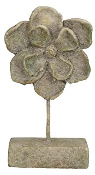 finehomegarden Blume auf Fuß Zement grau/braun 14x9cm H27cm Skulptur Statue Figur Deko Tisch