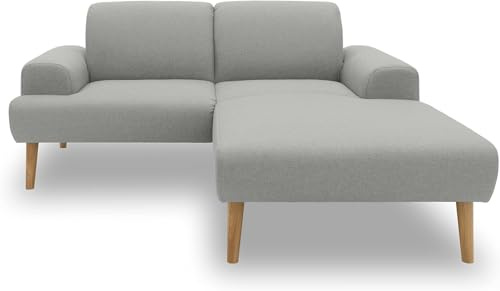 DOMO. collection Ecksofa Salinas, Sofa klein mit Federkern in L-Form, moderne Couch mit Holzfüßen und schwebender Optik, Eckcouch, Polsterecke, 217 x 176 x 83 cm (BxTxH), silber