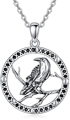VONALA Rabe Halskette Sterling Silber Wikinger Odin Krähen Anhänger Kette Tier Schmuck Gothic Geschenke für Damen Herren