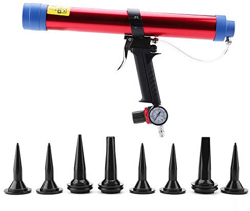 Glasklebepistole 300 ~ 600 Ml Air Klebepistole Pneumatische Kartuschenpistole KP-442 Kartuschenluftpistole mit 8 Stück Kartuschenkopf