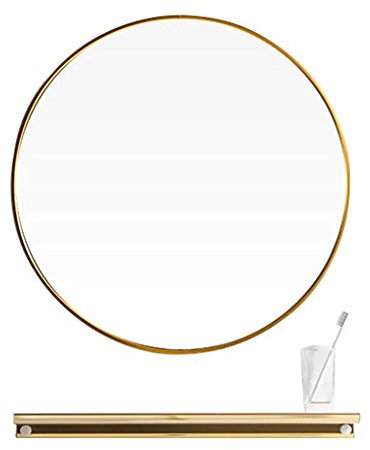 Miroir De Maquillage Miroir De Salle De Bains Miroir De Bureau Moderne Rond À Suspendre Avec Tablette HD Verre Rasage/Miroir De Courtoisie Brossé Encadré for Salon Couloir Salle De Bains/Or/50Cm