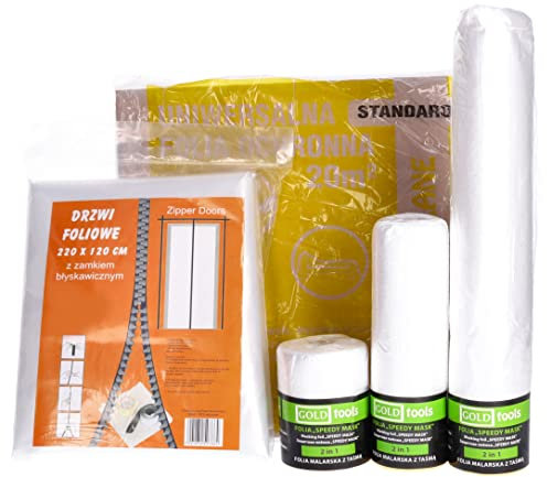 ToolSpace Abdeckfolien mit Klebeband und Staubschutztür 5 Teilig - Transparente Staubschutzfolie Maler Abdeckfolie für Renovierungen - Renovierung Allzweckfolie - Malerabdeckfolie 20 qm