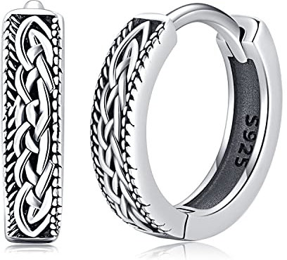 Unisex Wikinger Creolen Ohrringe Sterling Silber 925 Keltischer Knoten Ohrringe Klapp Creolen Wikinger Ohrschmuck für Herren Damen Männer Frauen