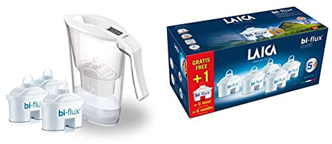Laica Kit Convenienza J9082 Caraffa Filtrante, Bianco Trasparente, 28 x 28 x 11 cm; 1.22 Kg & F6S Cartucce Filtranti Bi-Flux, Sei Cartucce, 10 x 1 x 0.5 Cm, Bianco