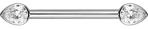 PIERCINGLINE Titan Barbell Nippelpiercing mit Gewinde KRISTALL TROPFEN Silberfarben Piercing Stab Nippel Brust Intim Silberfarben