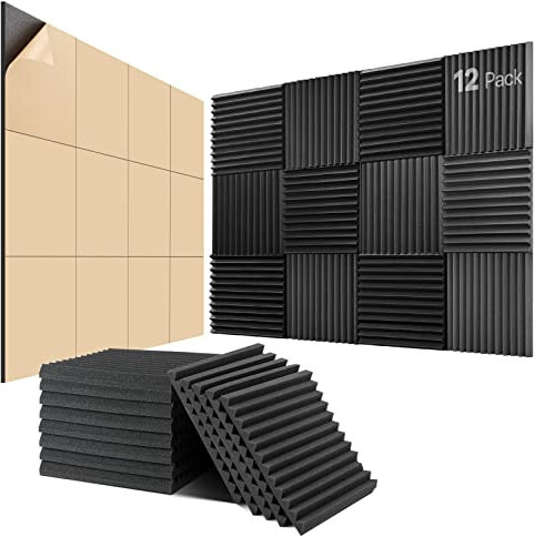 Paneles Acusticos Adhesivos, 12 Piezas Espuma Acustica, 30 X 30 X 2.5cm, Insonorizacion Acustica Pared, Acoustic Panel para Gaming, Podcast, Studio