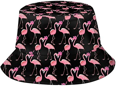 QQIAEJIA Flamingo Palmblätter Blumen Fischerhüte Mode Sonnenmütze Leicht Casual Breite Krempe Fischerhut für Damen und Herren, Flamingo-b7, One size