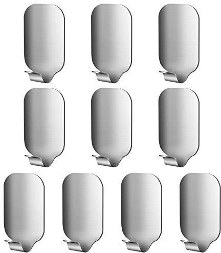 BEEWAY Self Adhesive Hooks, 10 Pack Sticky Hooks/Stick On Hook for Bathroom Kitchen Wall Door - Stainless Steel, Waterproof, No Nails