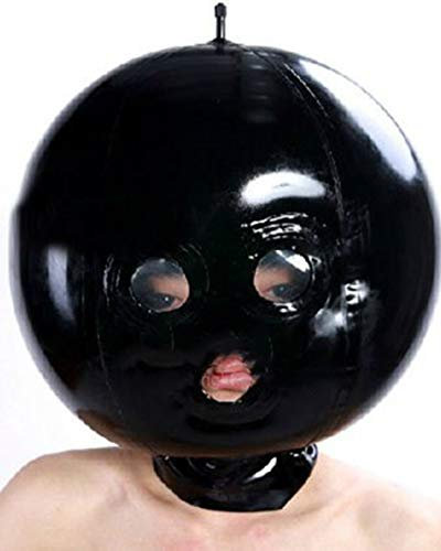 Aufblasbare Latexmaske Handgefertigt Sklave Bondage Maske Frei Einstellbare Innengröße SM Fetisch Maske Spiele für Adult Vollmaske Kopfmaske BDSM Maske für Show, Nachtclub, Paar Flirten,S,Black