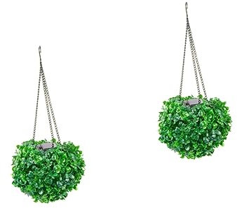 Abaodam 2St Blumen-Gras-Kugel-Kronleuchter Kunstpflanzen-Topiary-Kugel Grasballlicht Anlage künstliche Pflanzen Solarlampe für den Garten Kunstrasen-Kugellicht LED Pflanzenkugel Blumentopf