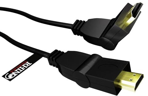 rhinocables Swivel HDMI cable 180 degrees Right Angle or Straight Connector High Speed HD Video with Ethernet for HDTV, DVD, Blu-Ray, Gaming, PC, Laptop, Projectors, Sky, TV Box (1.8m)