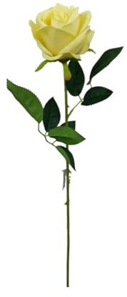 10-Piece Artificial Single Rose Bud Silk Flowers with Stems: Wedding, Party, Home Decor - 55cm Tall, 10cm Round Head Size (Lemon)