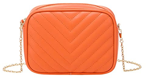 Kleine Umhängetasche Damen Schultertasche Tasche Handtasche Kette Schulterriemen Abendtasche City Clutch Party Zip Crossbody Bag für Frauen Damen Handy Umhängetasche Handytasche (Orange, One Size)