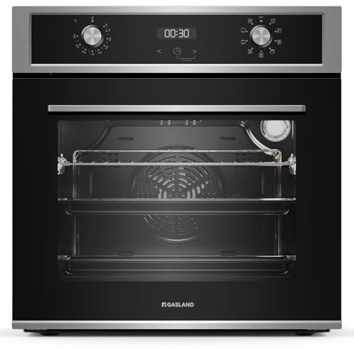 GASLAND ES609321DSH Four à encastrer, 70L, autarcique, four électrique avec 9 fonctions four, triple vitrage, tiroir télescopique et sélecteur rotatif escamotable, air chaud, inox, sécurité enfant