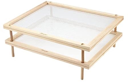 Stendibiancheria a 2 Strati, Supporto per asciugatrice per Spaghetti in Legno, disidratatore per Alimenti, Rete per Asciugatura Alimenti per