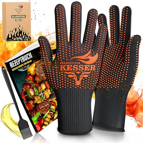 KESSER® Guantes para Barbacoa Resistentes al Calor hasta 500 ° XXL | Guantes de Horno Transpirables y con Mango Antideslizante | Guantes de Cocina de Tejido de aramida | Guante de Chimenea Lavable a
