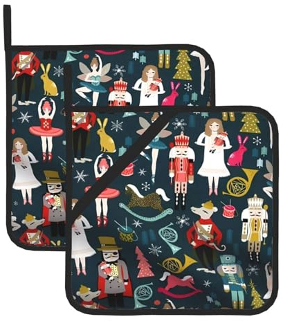 Women'S Nutcracker Ballet Xmas Dance Anti-Scald Insulated Pot Holders Set Of Two 20.5x20.5cm For Microwave Baking Outdoor Grilling