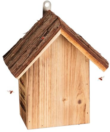 Relaxdays Marienkäferhaus, Marienkäferhotel Garten, zum Aufhängen, Holz, B, geflammt