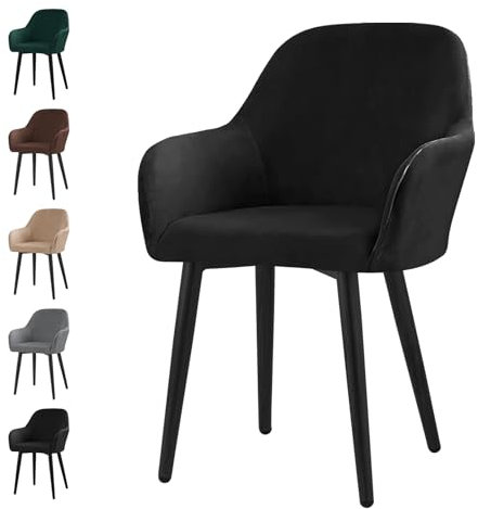 Alishomtll Stretch Samt Stuhlhussen 1er Set Universal Sesselbezug Stuhlbezug mit Armlehnen Abnehmbare Waschbar Esszimmerstühle Bezug für Küche Esszimmer Bankett Hochzeit Party (Schwarz, 1 Stück)