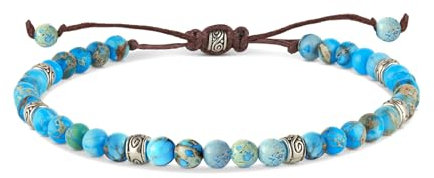 Uwiyo Edelstein Armband Damen, 4mm verstellbar Edelstein Armband Handgefertigt String Naturstein Armbänder Yoga Armbänder Geschenk für Geburtstag, Jahrestag, Weihnachten (Azurblau)