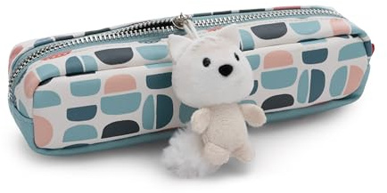 Mäppchen mit Anhänger Polarfuchs Vanja 20x5x5cm blau - Federmäppchen für Mädchen und Frauen, Schultäschchen, Büro- oder Kosmetikmäppchen