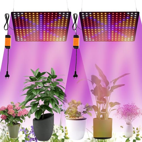 Fyeme Grow Light 225 LEDs Pflanzenlampe Pflanzenlampe Led Vollspektrum Wachstumslampen mit 4 Haken für Pflanzen Gemüse Blume (2 Stück rot blau weiß orange)
