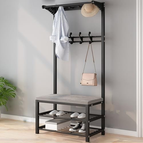 Entryway Shoe Rack with Padded Seat, 2-Shelf Storage Bench with Faux Leather Top, Small Shoe Organizer for Indoor Entryway