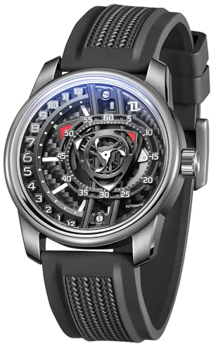 OBLVLO Designer-Armbanduhr für Herren, Rotor, Gummiband, wasserdicht, automatisch, analog, super leuchtend, klassisch, mechanisch, JM-Rotor