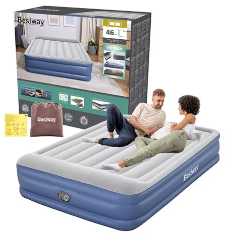 Topline Inflatable Mattress Air Bed - Portable Mattress Great for Camping, Guest Bed, Campervan (Tritech 18'' Double - Blue)