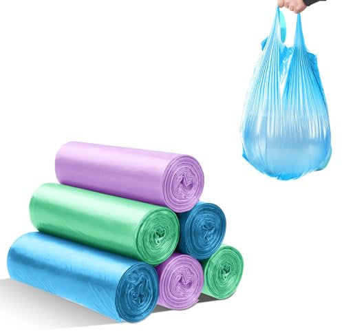 LURNODY 120 Mini Bolsas de Basura, Pequeñas de 35 * 45CM, Bolsas de Basura, Adecuadas para Mini Botes de Basura de 2 Litros para Basura de Automóviles (Azul, Verde, Morado)