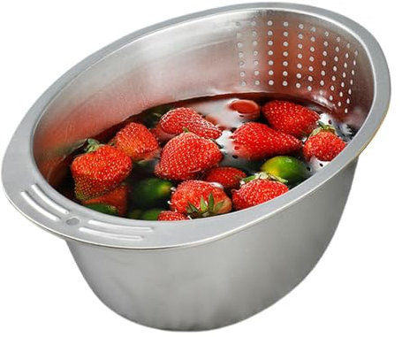 Oldmoom Colino per lavare il riso, Cestello per lavare il riso,Ciotola per il lavaggio del riso in acciaio inossidabile - Ciotola multifunzionale per lavariso per verdure, cereali, frutta e pasta