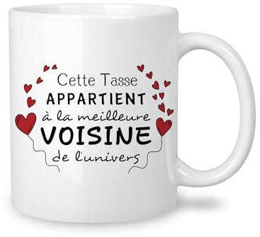 Yufansd Tasse Mug - Le Meilleure Voisine de L'univers - Cadeaux pour Voisine Amies Idée Originale Cadeaux d'anniversaire Noël Mug Merci Voisine Souvenir Céramique 350 ml (Voisine)