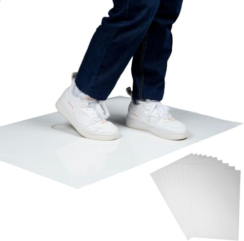 petour Sticky Tac Mats 300 Sheets 60x 90cm Adhesive Mat Effective Dirt | Removal for Laboratories, Homes, Construction Sites, and More - Remove Dust and Dirt from Shoes and Equipment Wheels -White