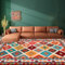 Rug-QJDDUP Groß Teppich Wohnzimmer 200 x 290 cm, Vintage Muster Rot Orange Gelb Teal Blau Grün Grau Beige Creme Weiss, Waschbar Teppich Weich Kurzflor, Anti-Rutsch Unterseite, Multicoloured