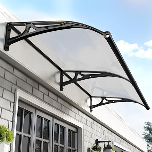 Vordach für Haustür mit Großem Waschbecken aus Aluminiumlegierung,Haustürvordach Fenstermarkise,Polycarbonat Rundbogenvordach,Beidseitiger Abfluss,für Balkon-Traufe-Garten-Regen- und Schneeschutz