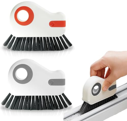 CocCCoon 2PCS Window Cleaning Brush - Groove & Gap Cleaning Brush - Built-in Scraper & Dustpan - Plastic & Rubber Bristles - White