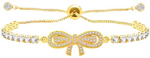 Zircobic feines Armband mit Zirkonschleifen-Akzent | Good Fortune Best Friend Tennisarmbänder | Verstellbarer Zirkonia-Schmuck | Symbolisiert Eleganz. Platin/Gold/Schwarz/Rosévergoldung YA4867