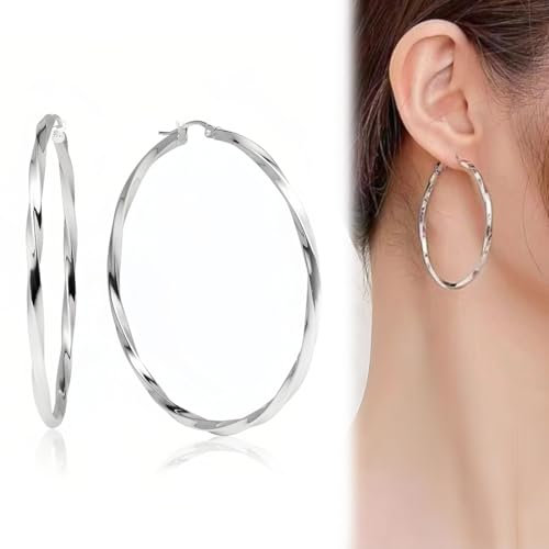 NJCXOLA 1 Paar Creolen Silber 925 für Damen Breite Creolen silber groß Silber 925 Groß Hypoallergene Vergoldete Ohrringe Gold Creolen für Damen 40mm,Geschenke für Frauen